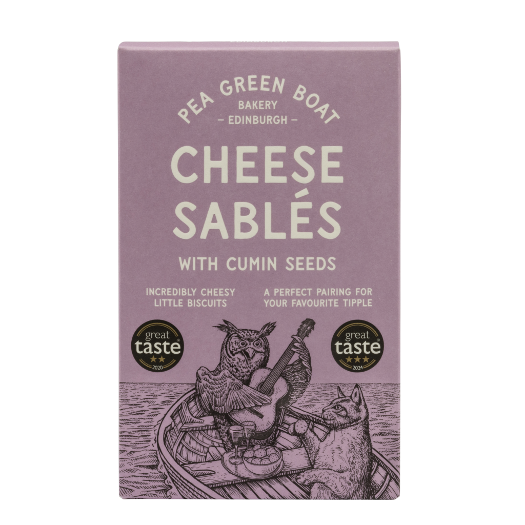 "Box of Pea Green Boat Cheese Sablés with Cumin"