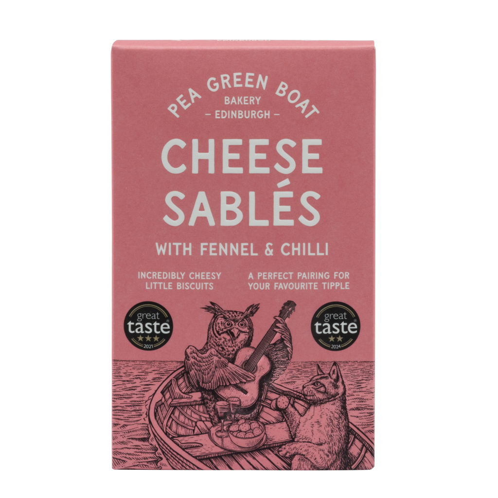 A box of Pea Green Boat Fennel and Chilli Cheese Sables